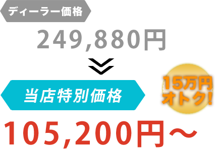 ディーラー価格249,880円がガレージＯＳだと105,200円～。15万円もお得！